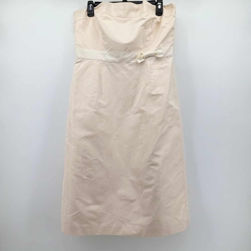 J.Crew Women T12 Ivory 100% Silk Strapless Bow Waist Sheath Dress RN77388
